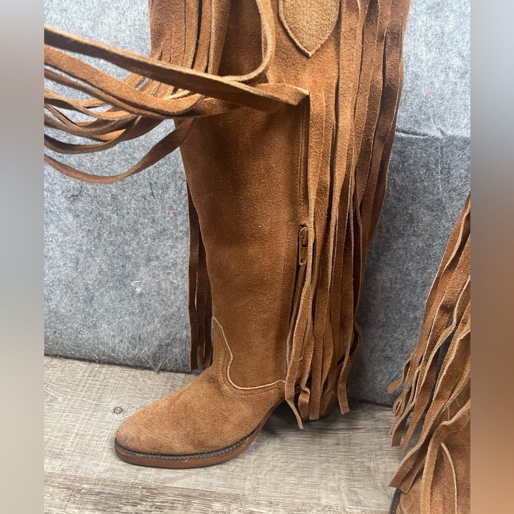 Brother Brown Suede Fringe Heeled Boots - Picture 5 of 14